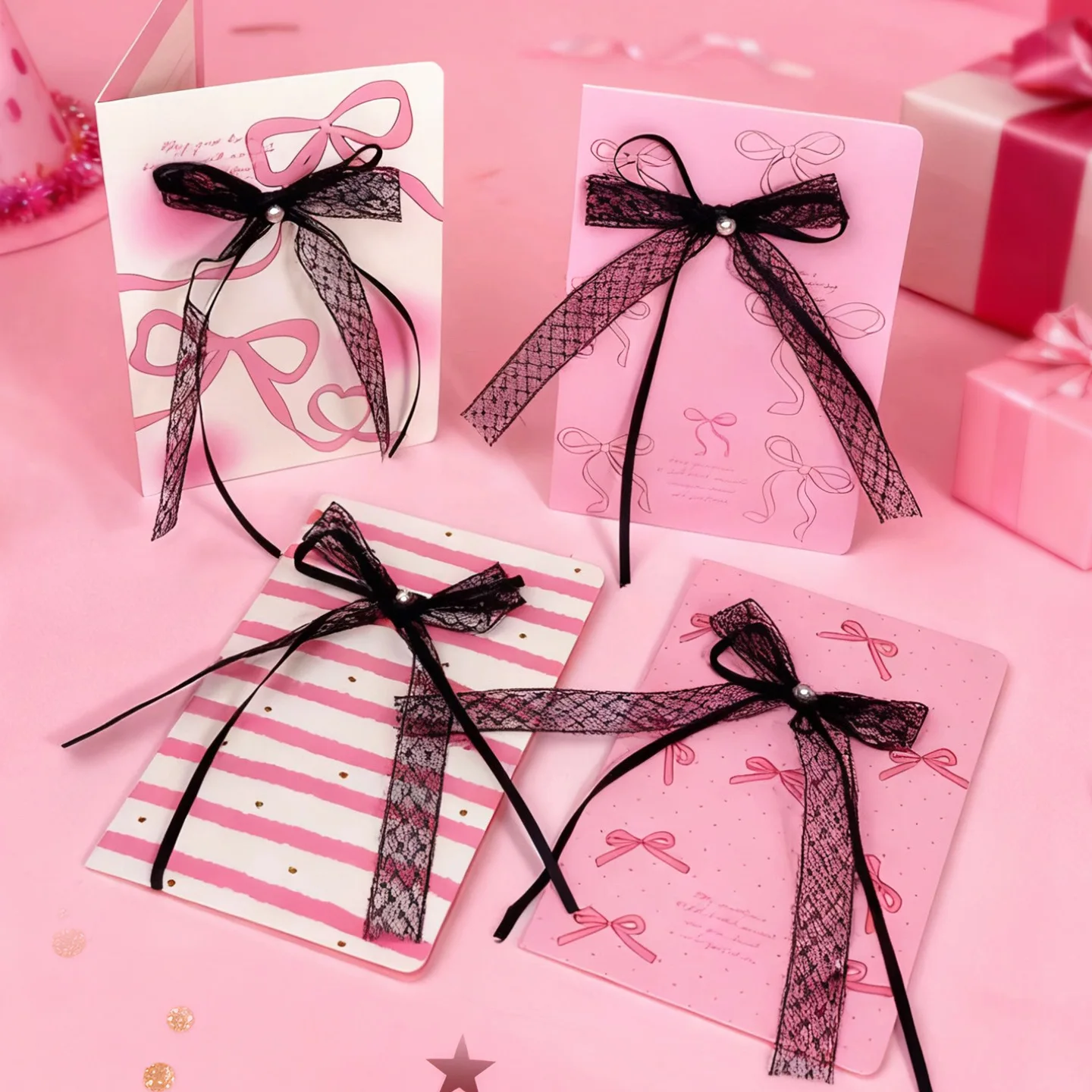 

1/4Pcs Lace Bow Creative Greeting Card Exquisite Pearl-Adorned Birthday Wishes Card Girlfriend's Girly Heart Gift Greeting Card