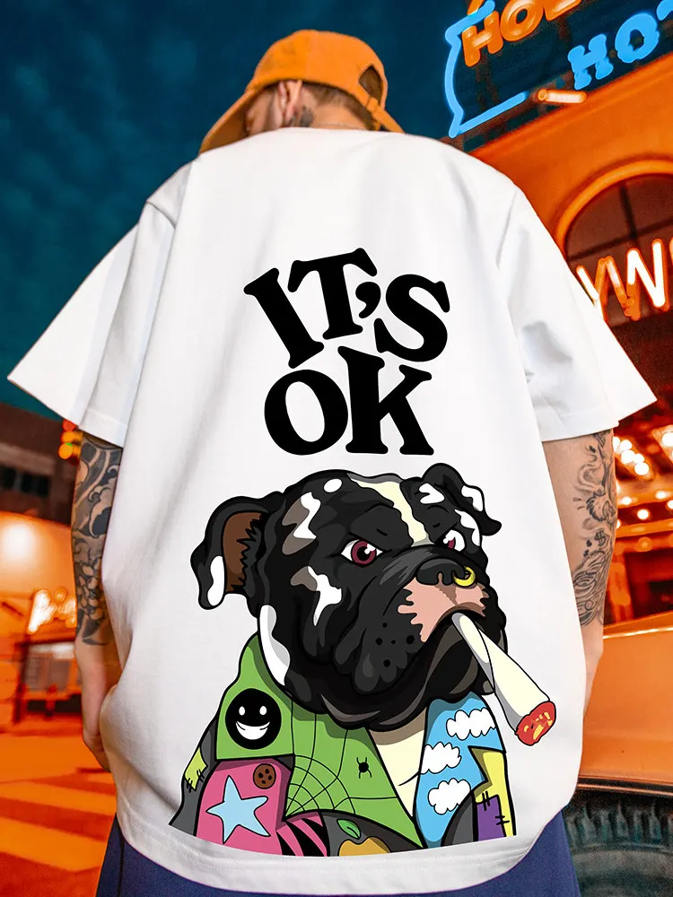 American Retro Trendy Brand Parody Dog-themed Children's Adults' Loose-fitting Pure Cotton Short-sleeved Trendy Casual T-shirt