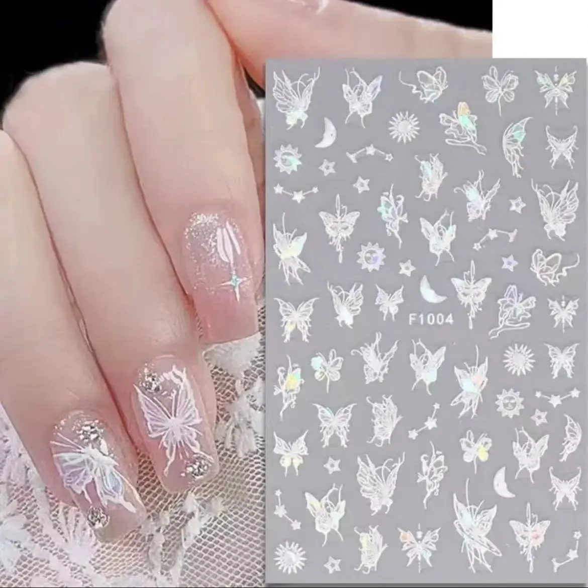 1pcs 3D สติกเกอร์เล็บผีเสื้อที่มีสีสันสําหรับเล็บอุปกรณ์เสริมศิลปะที่มีสีสันสติ๊กเกอร์การหักเหใช้ตกแต่งเล็บ