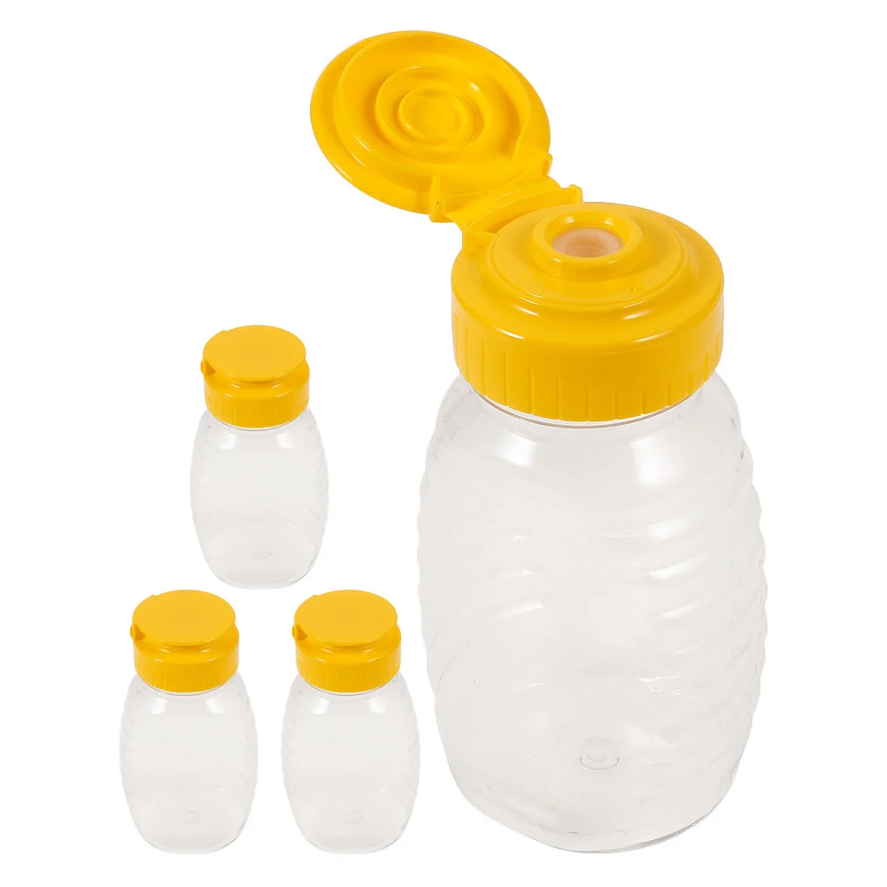 4 Pcs Honey Squeeze Bottle Mini Ketchup Containers Jars Syrup with Cover Pp Glass Dipper Dressing Travel