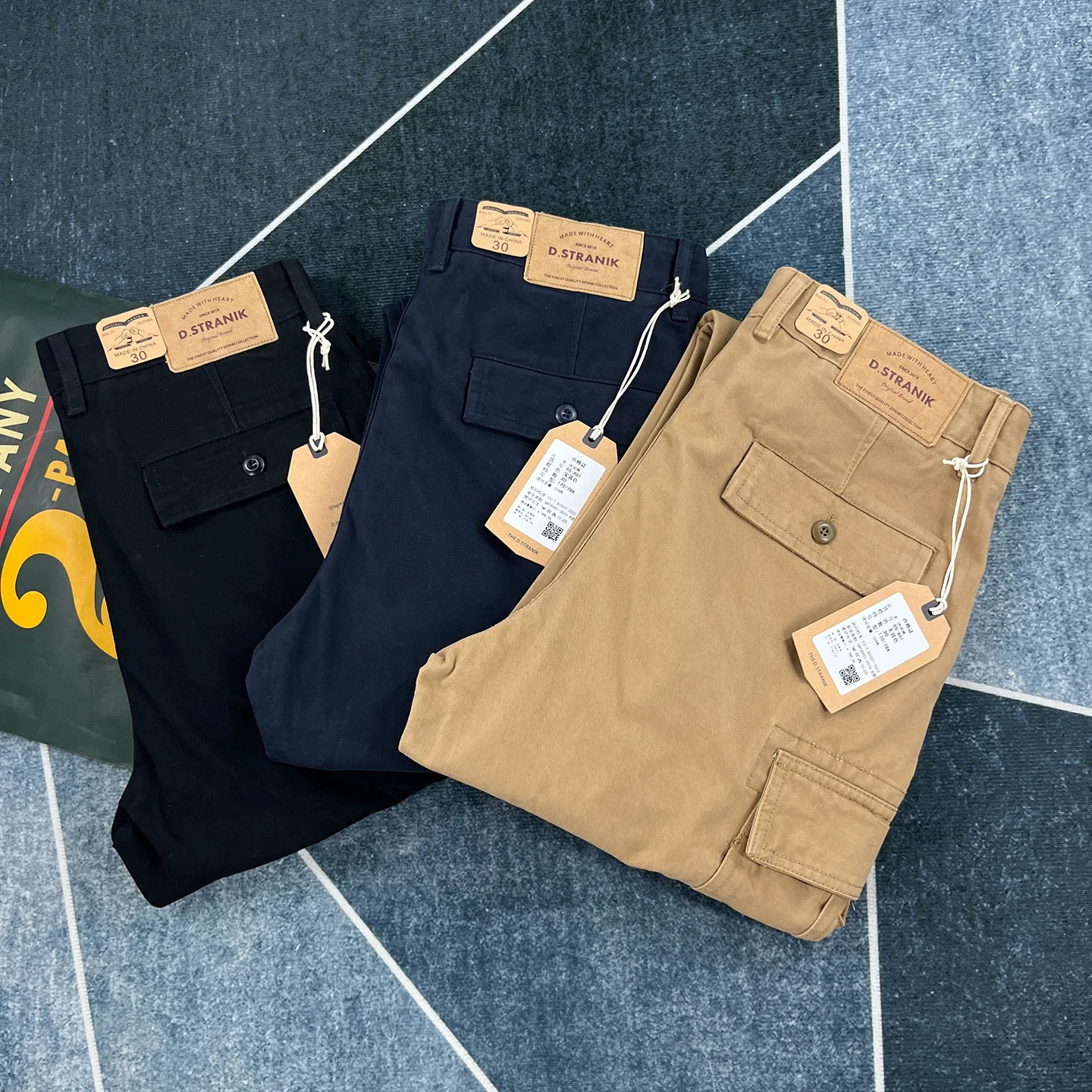 春秋新作 アメリカンレトロ ヘビーウェイト織り カーゴパンツ メンズ 100% コットン ウォッシュ加工 ストレート カジュアル マルチポケット トラウザーズ