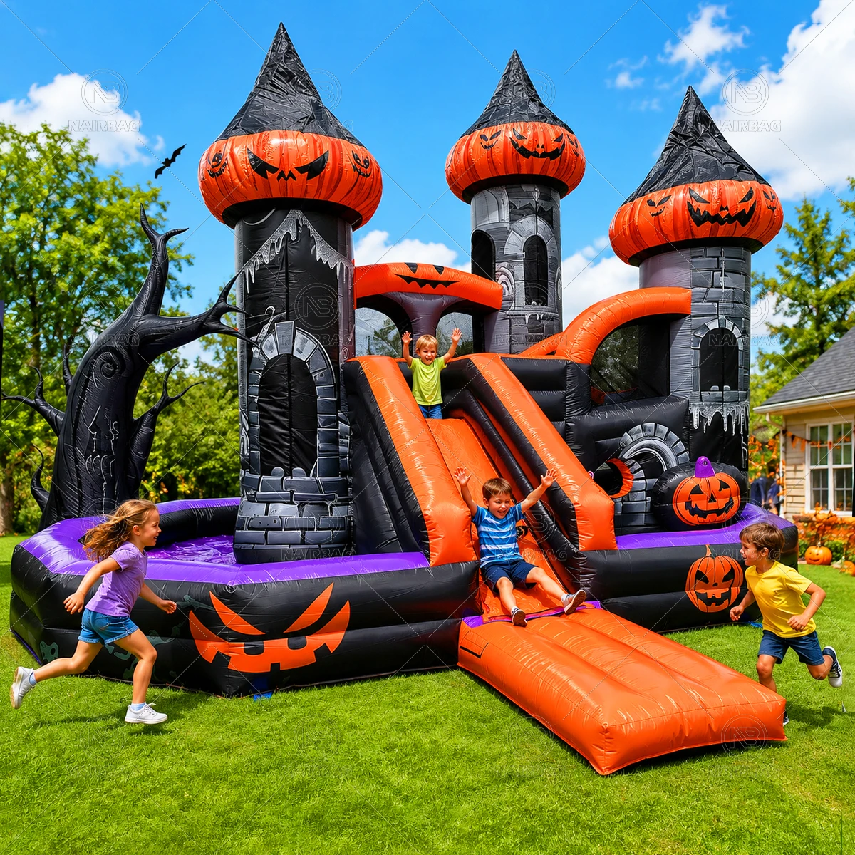 Scary Pumpkin Jumping Castle Combo Commercial Rent PVCInflatable Bouncer Bounce House Bouncy Castle For Kids Halloween Party