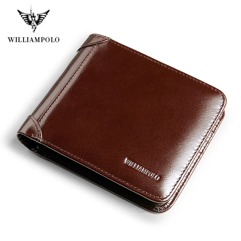 

WILLIAMPOLO Genuine Leather Wallets Men Wallet Credit Business Card Holders Vintage Brown Leather Wallet Purses High Quality