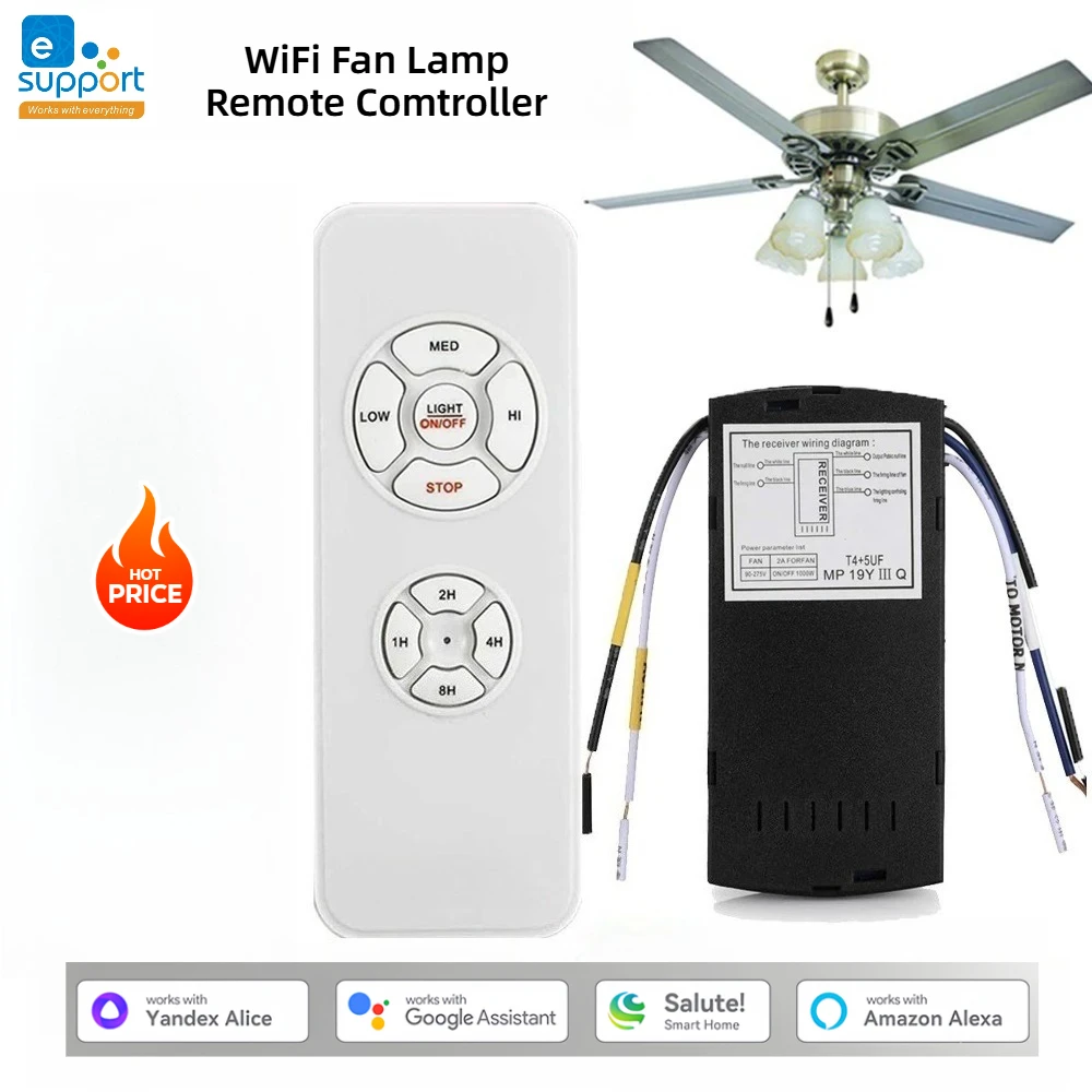 EWelink WiFi Ceiling Fan Lamp Remote Control AC110/220V Timing Control Switch Adjusted Wind Speed Transmitter for Alice Yandex
