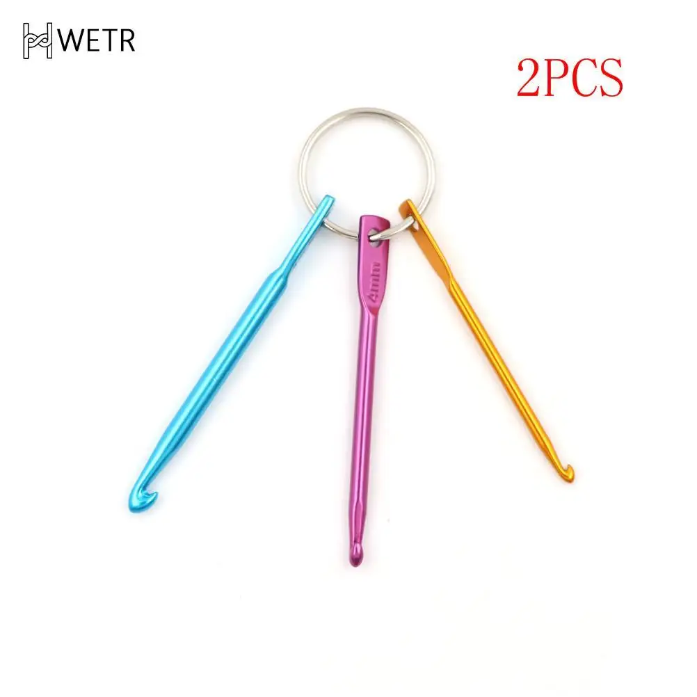 6pcs/2set  3 Sizes In 1 Set Keychain Hooks, DIY Multicolour Crafts Knitting Needles Mini Aluminum Crochet Hook Key Ring