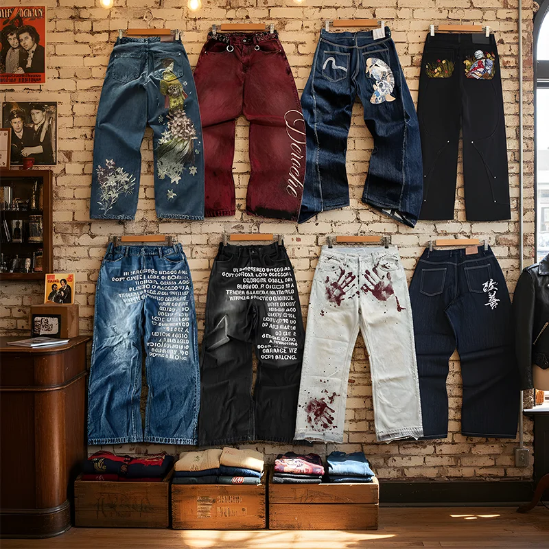 

Y2K Мешковатые джинсы 2000-х годов Harajuku с вышивкой, широкие брюки в стиле хип-хоп, мужские и женские джинсовые ткани, уличная одежда в американском стиле, брюки