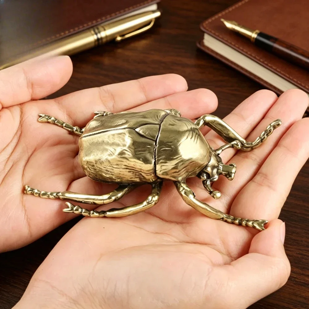 Vintage Antique Bronze Beetles Big Figurine Desk Decorations Copper Insect Tea Pets Ornaments Home Decorations Accessories Gifts