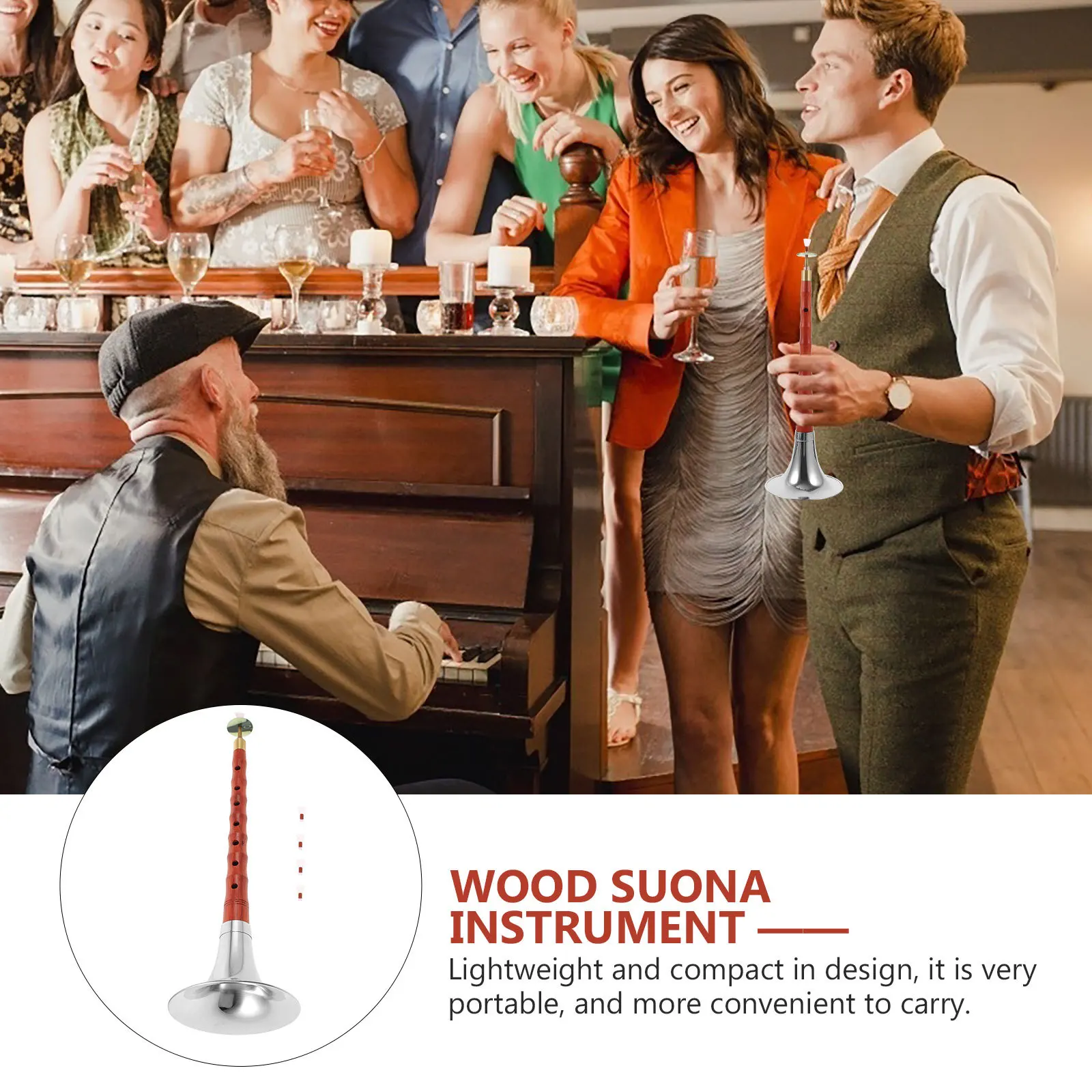 

1Set Suona Musical Instrument Professional Wood Wind Instrument Lightweight Portable for Beginners Practice F-Key Ethnic Music