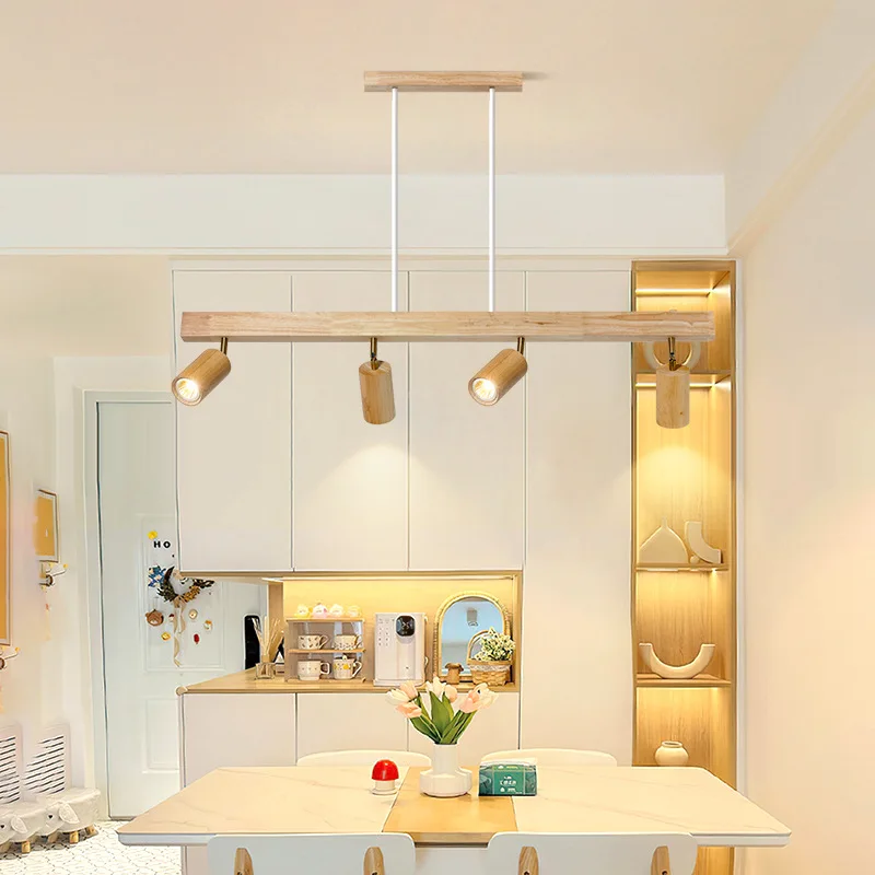 Nature Wood Grain LED Adjustable Angle Auxiliary Spotlight Chandelier Nordic Living Room Bedroom Study Home Lighting Fixtures