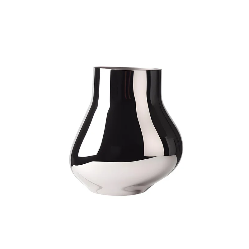 Minimalist style, mirror art vase, silver geometric shape, home decoration, living room TV cabinet flower arrangement decoration