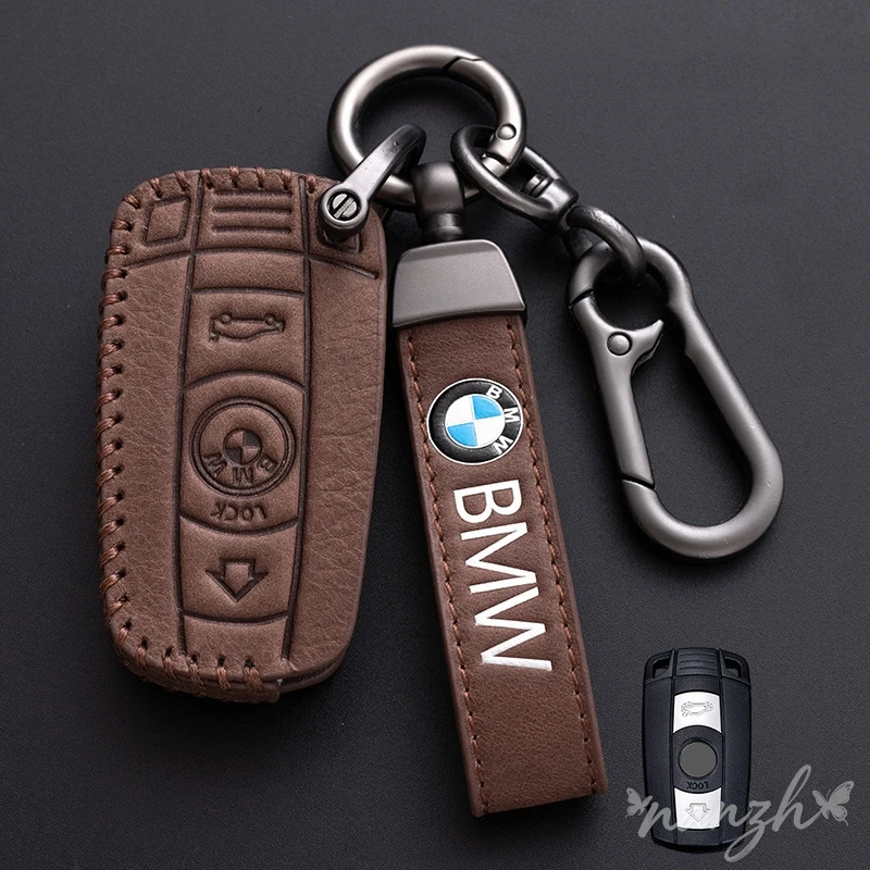 

For BMW E61 E70 E81 E87 E90 E91 E92 X1 X5 X3 1 3 5 6 Series Accessories Intage Car Oil Wax Leather Key Shell Keychain Case Cover