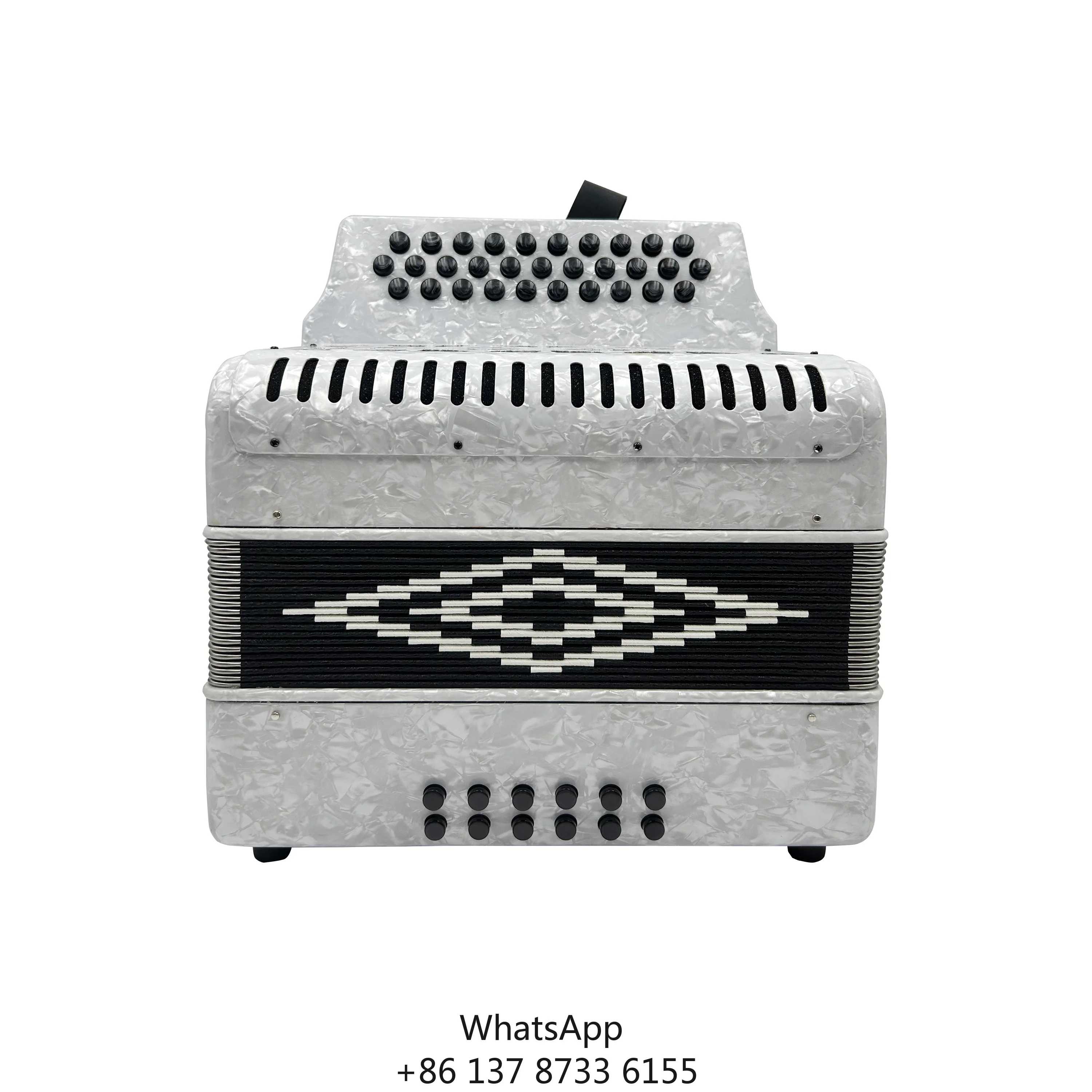 Professional Diatonic Accordion Instrument 31 Buttons 12 Bass Student Button Acordeon JB3112A White Celluloid Black