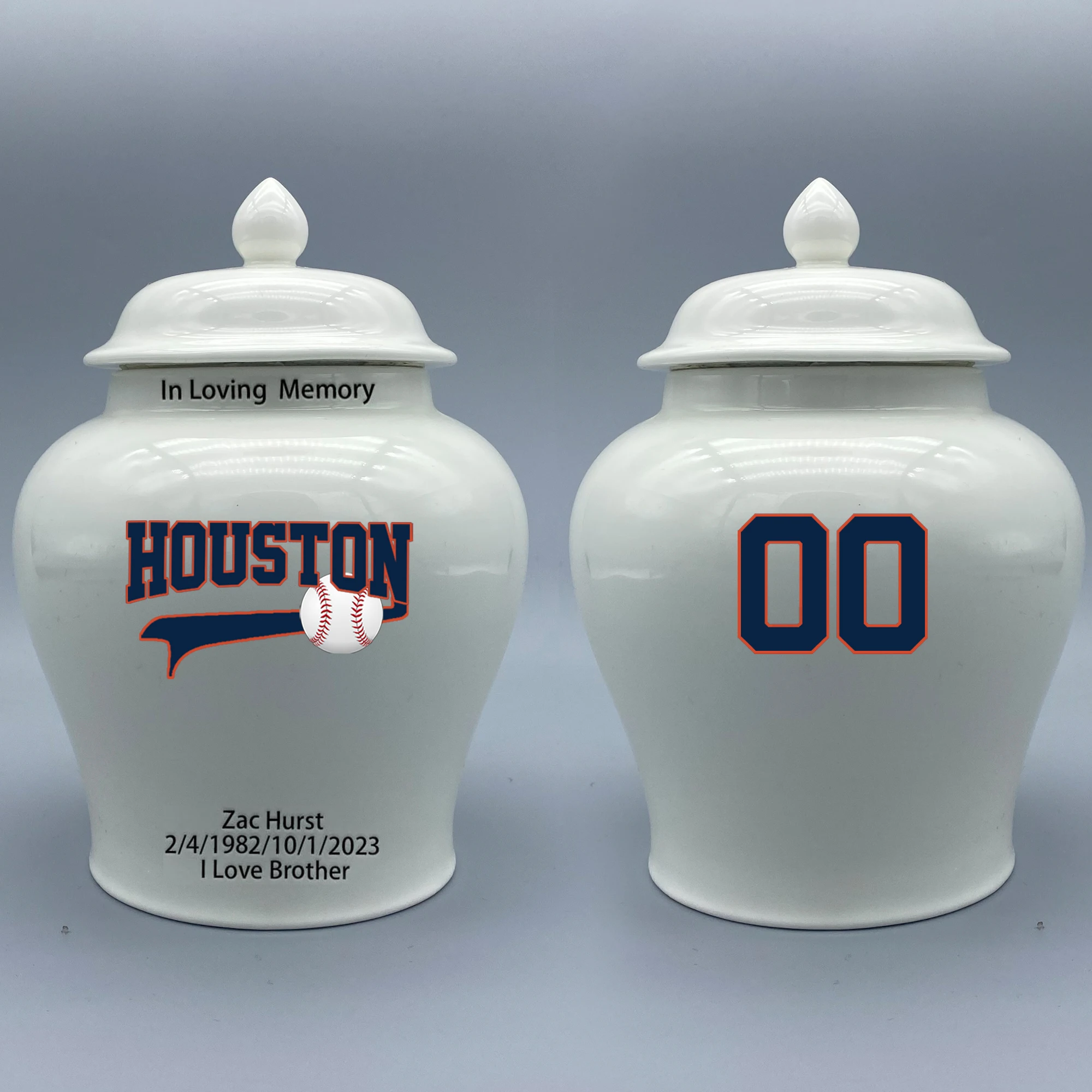 

Medium Urn for Houston Astros-themed Logo Urn.Please send me the customize information-name/date and number on the urn