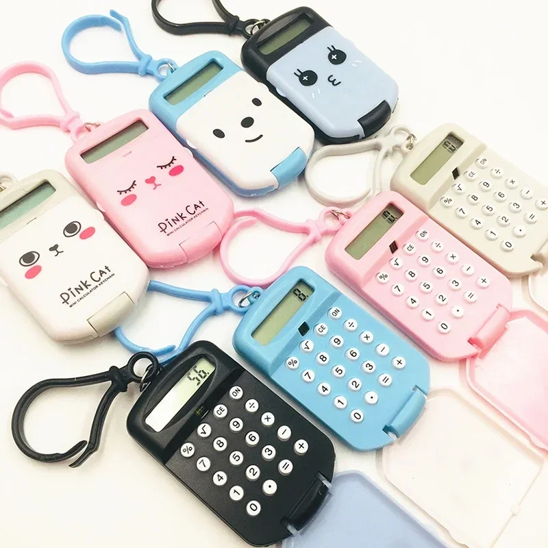 Portable Digit Calculator Cute Mini Calculator Pocket Size 8 Digit Display Cartoon Creative Keychain Calculator Office Supplies