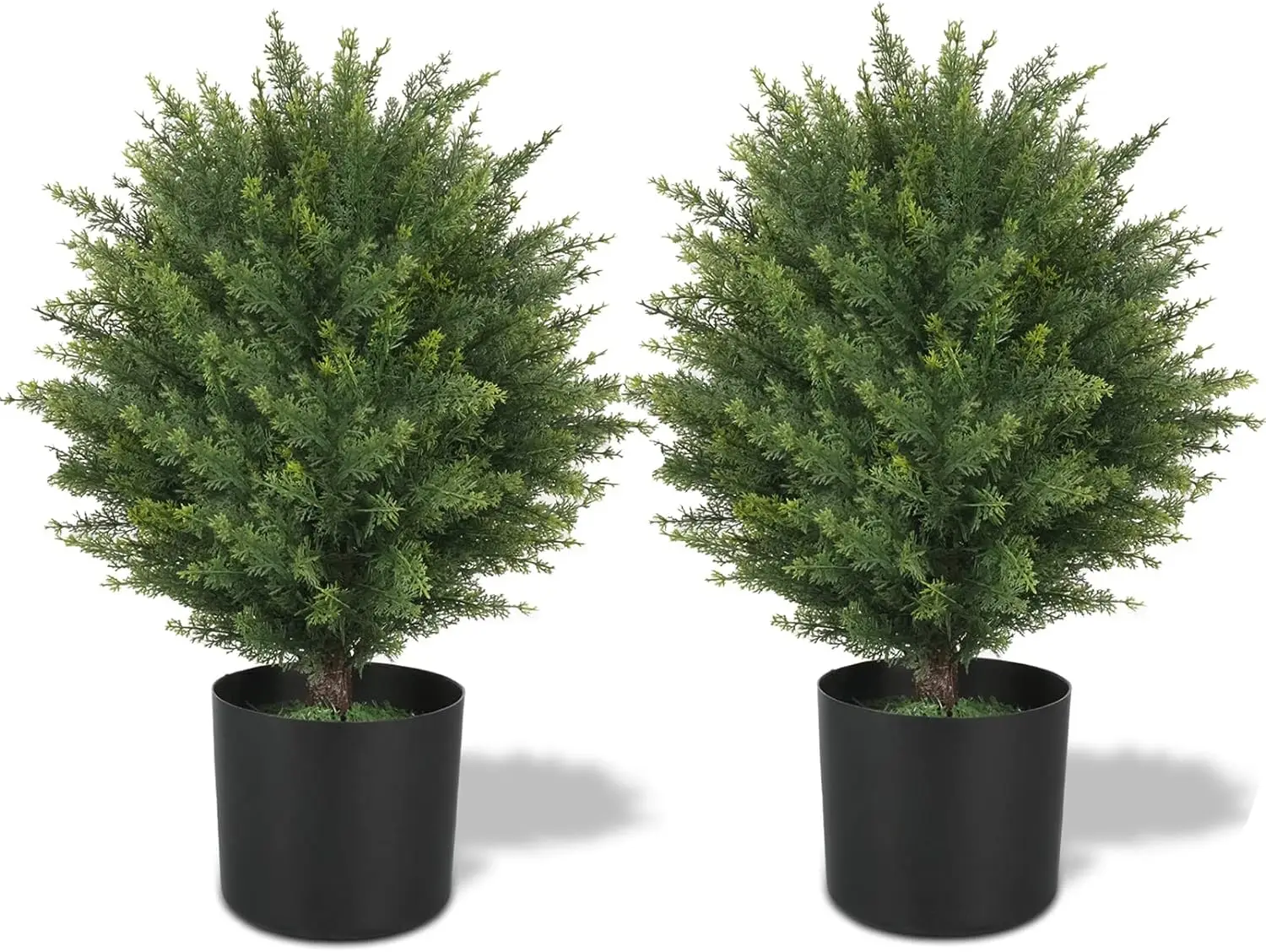 Two 21''T Artificial Topiary Ball Tree UV Resistant Artificial Shrubs Potted Artificial Cedar Tree for Front Porch Garden