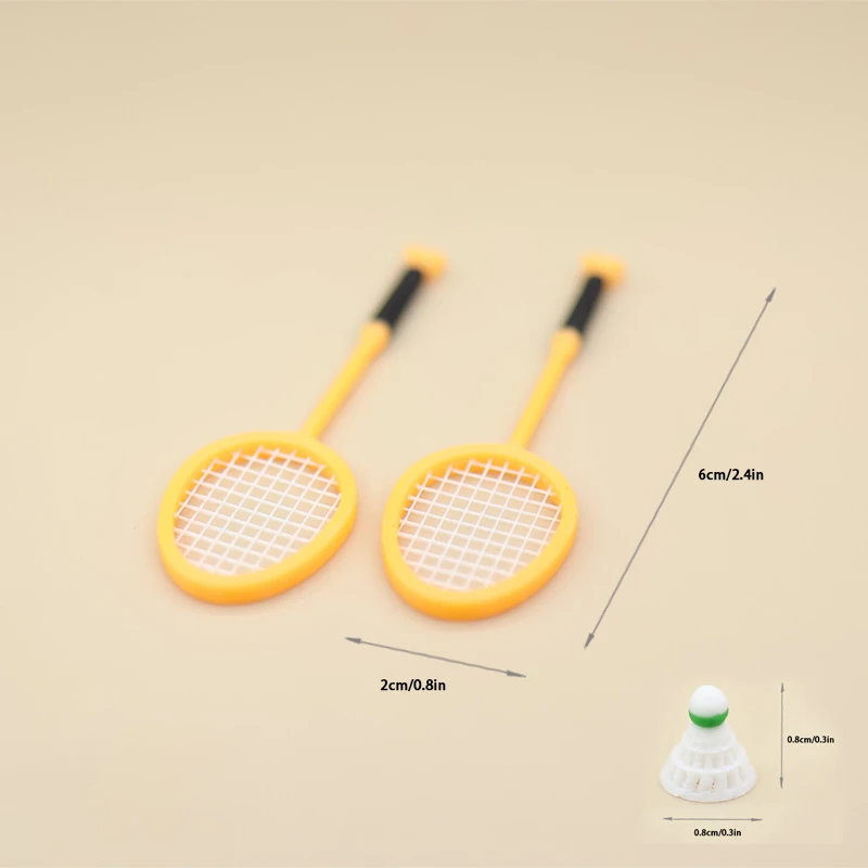 1/12 Poppenhuis Simulatie Mini Badminton Racket Set Poppenhuis Sport Scène Decoratie Poppenhuis Fantasiespel Speelgoed