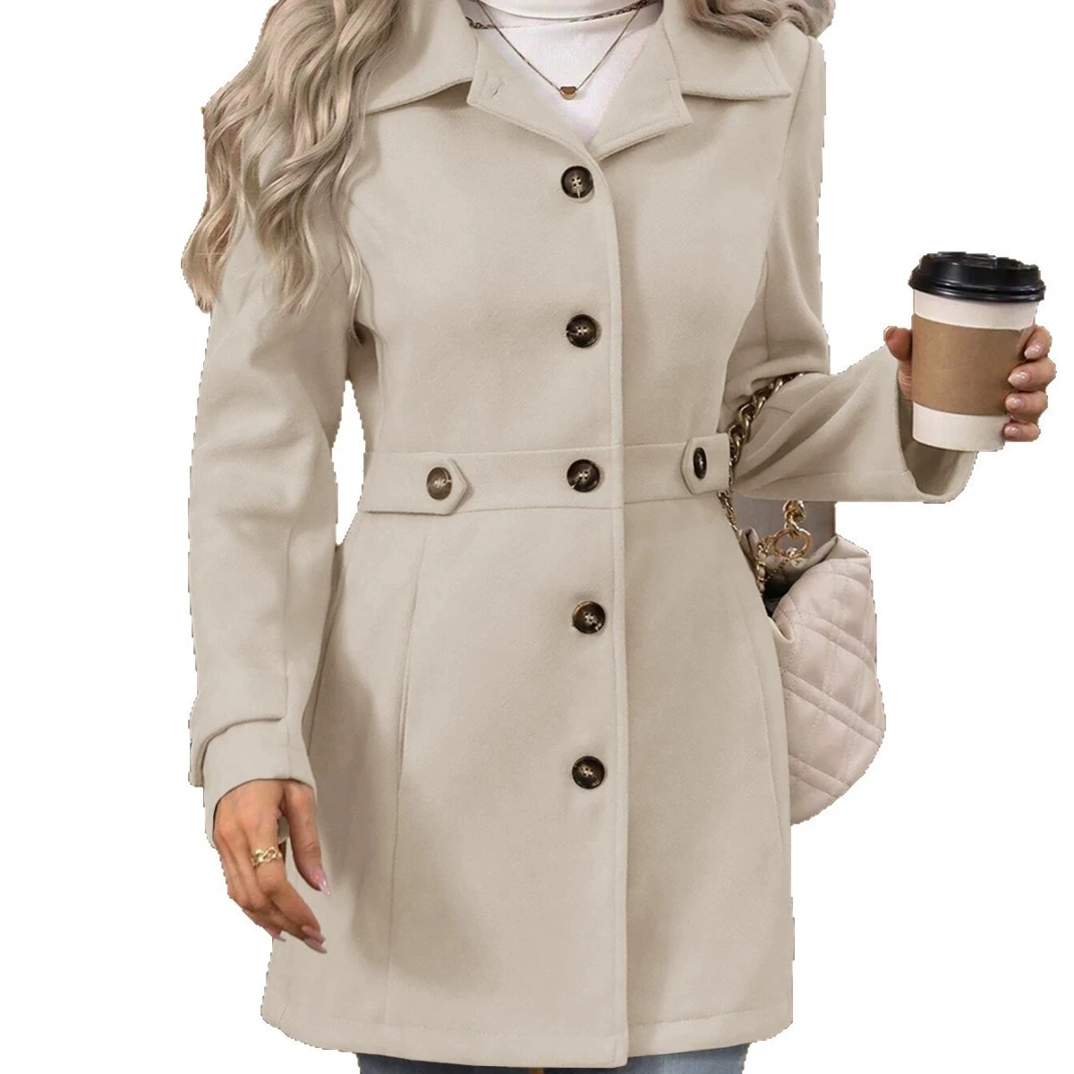 Autumn Winter Mid-Length Woolen Coat with Turn-down Collar And Buttons Slim Fit Elegant Style 2026 Fashion Trend