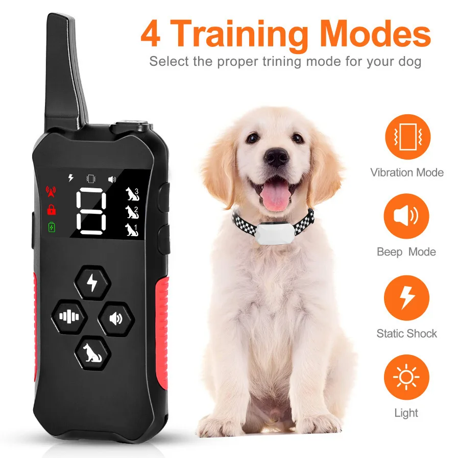 Dog trainer, stop barking device, 800m remote control, electric shock, vibration, pet products, waterproof electronic collar