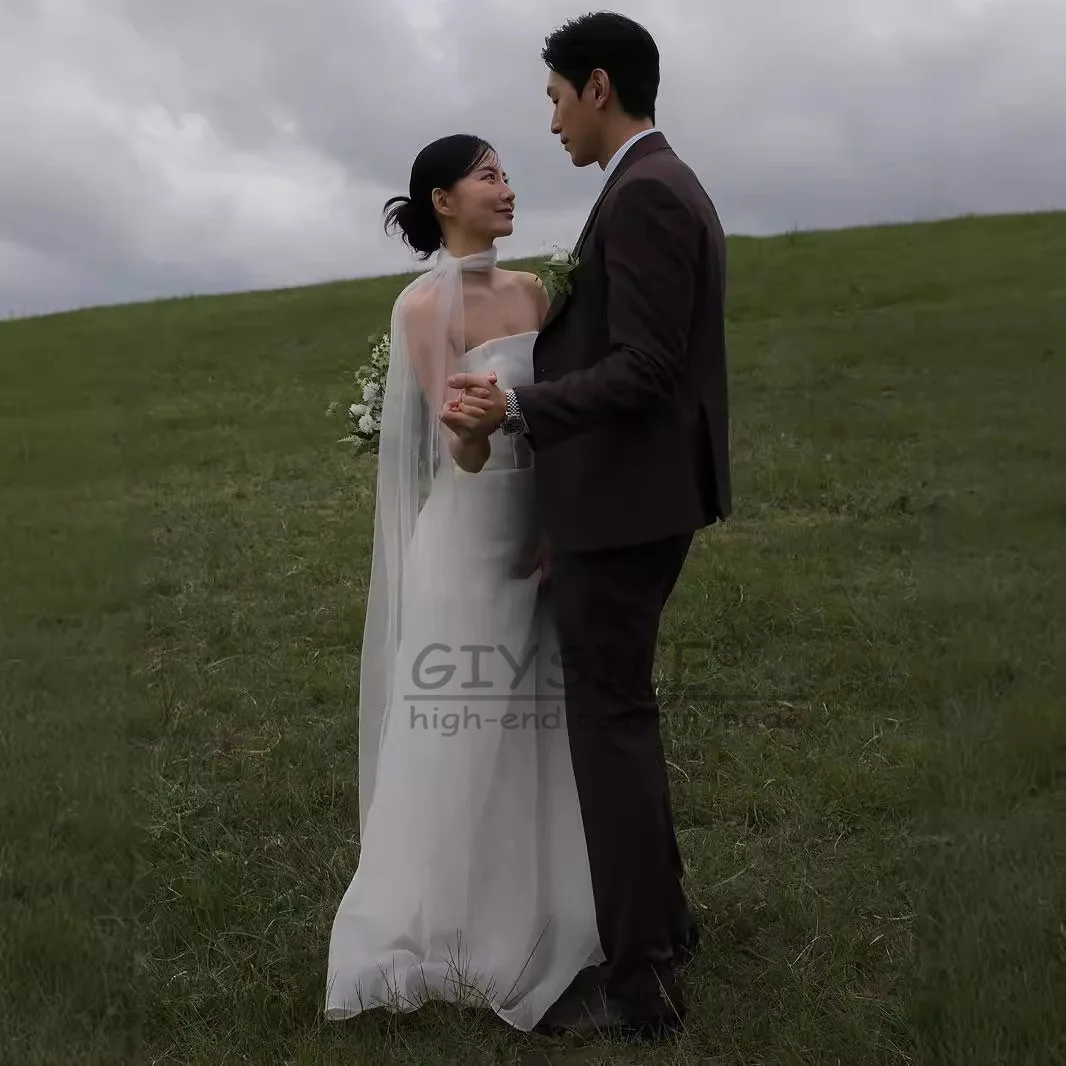 GIYSILE Customized Chiffon Wedding Dresses Strapless A Line Maxi Korea Bride Gowns Elegant Simple Bridal Dresses robe de mariage