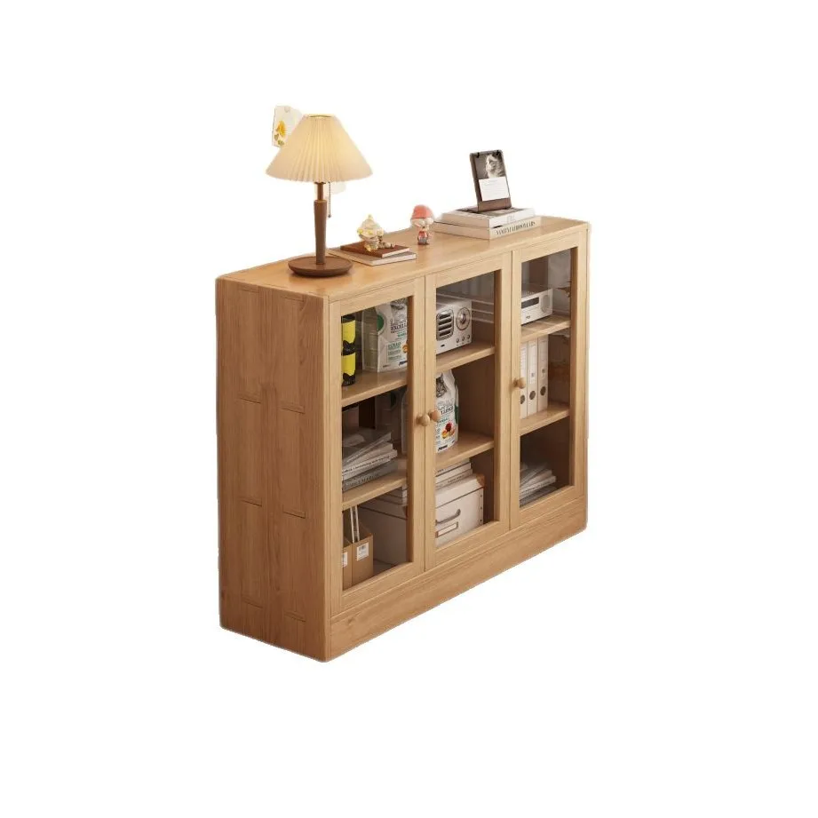 #Dustproof bookcase, solid wood bookshelf, storage rack with door, floor to ceiling home children's living room, modern simple