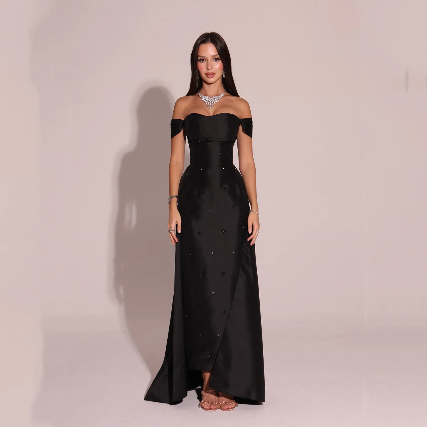 

Lorrtta Prom Dress فساتين سهرة Elegant Women's Dresses for Wedding Party Vestidos De Festa Satin Black Off the Shoulders Evening
