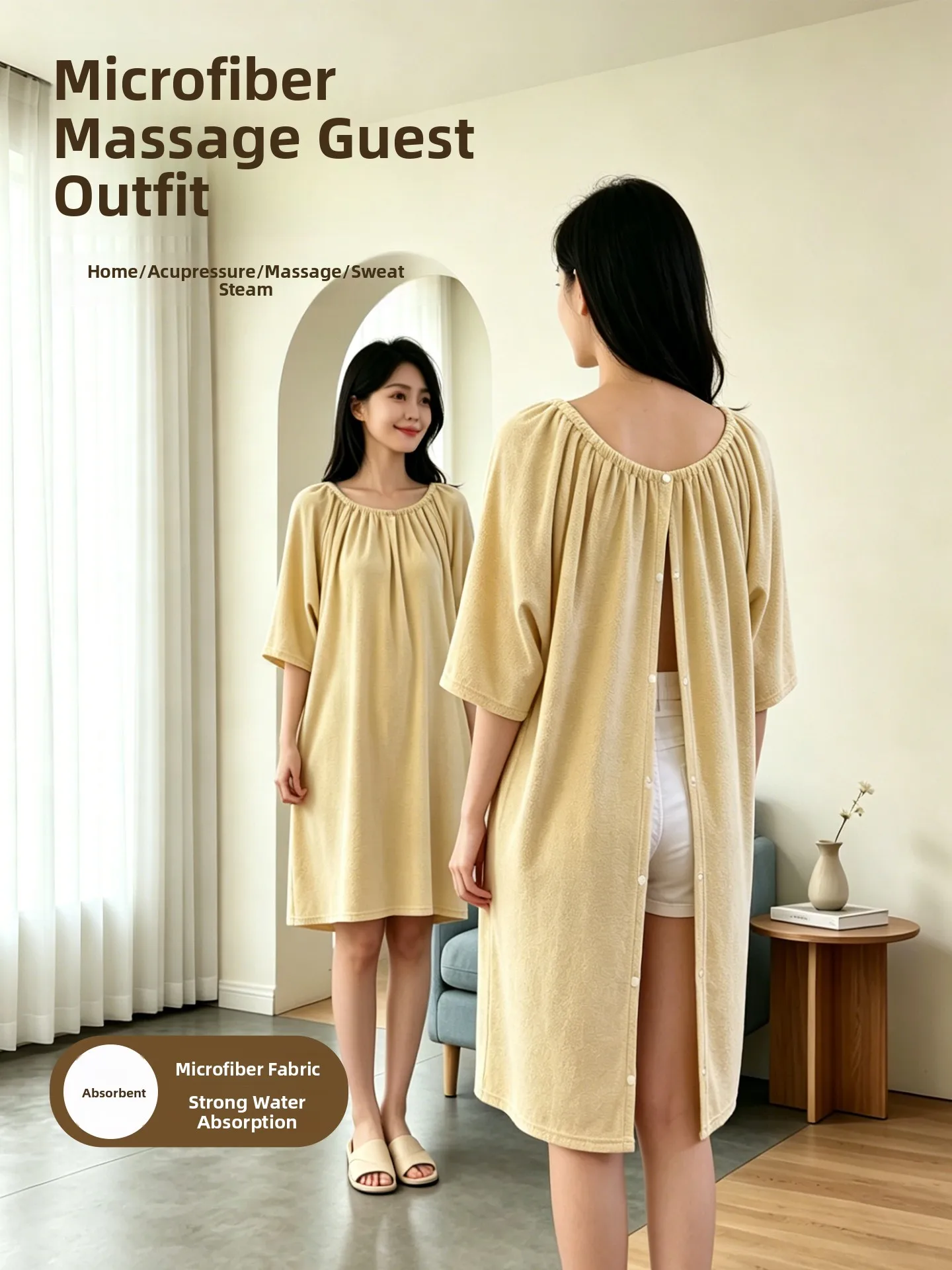 Thickened Massage Gown Back Opening for Beauty Salon Sauna Water Absorbent Moxibustion Scrubbing after Neck And Shoulder Trea...