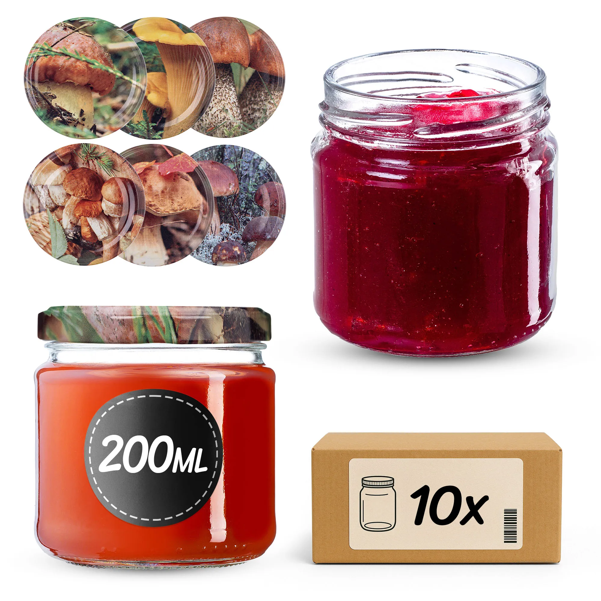 KADAX Potten voor bereidingen 200ml 10 stuks 66mm + deksels "Mengsel van paddenstoelen"