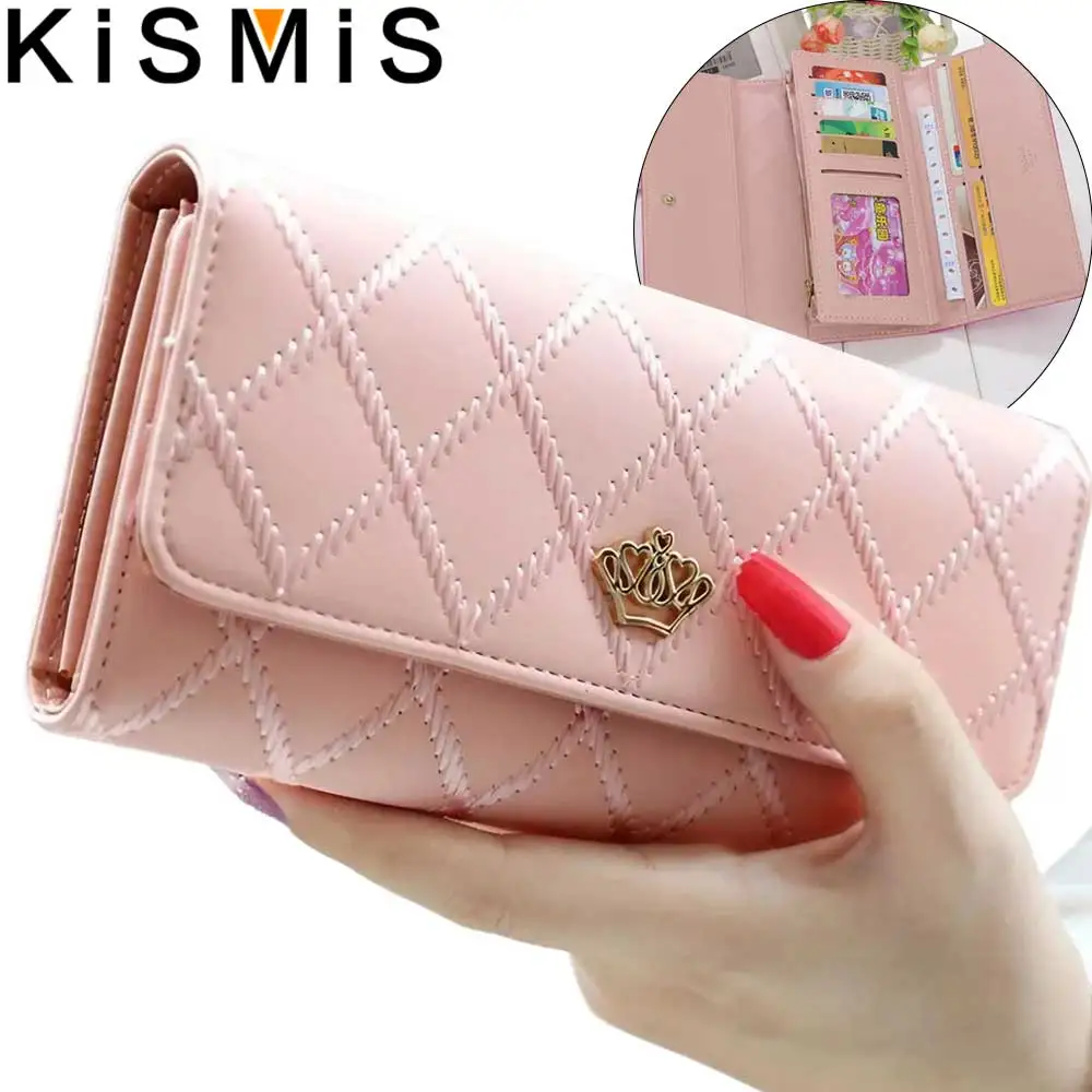 KISMIS Stylish Diamond Pattern Tri-Fold Wallet - Spacious Card Holder with Multiple Slots, Perfect for Everyday Use