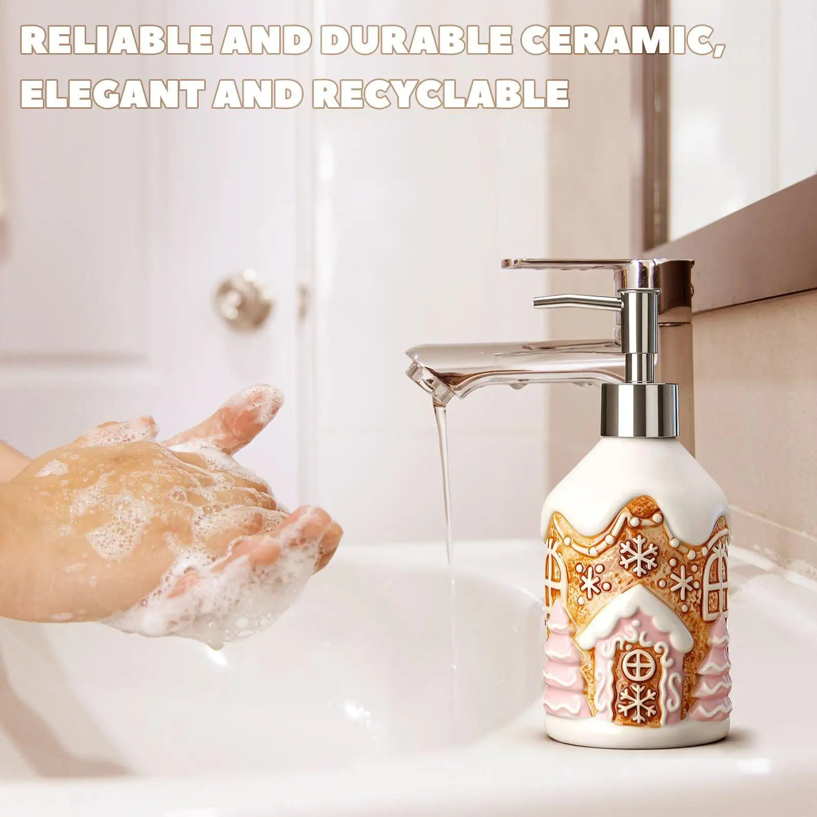 Christmas Soap Dispenser Gingerbread Bathroom Decor Refillable Lotion Bottle Xmas Man House Shower Press Bottle for Party Home