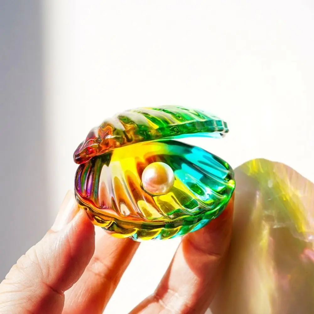 

Reflective Crystal Pearl Shell Artificial Glass Pearl Clam Ornaments Sun Catcher 3D Open Seashell Figurine Crafts Wedding Decor