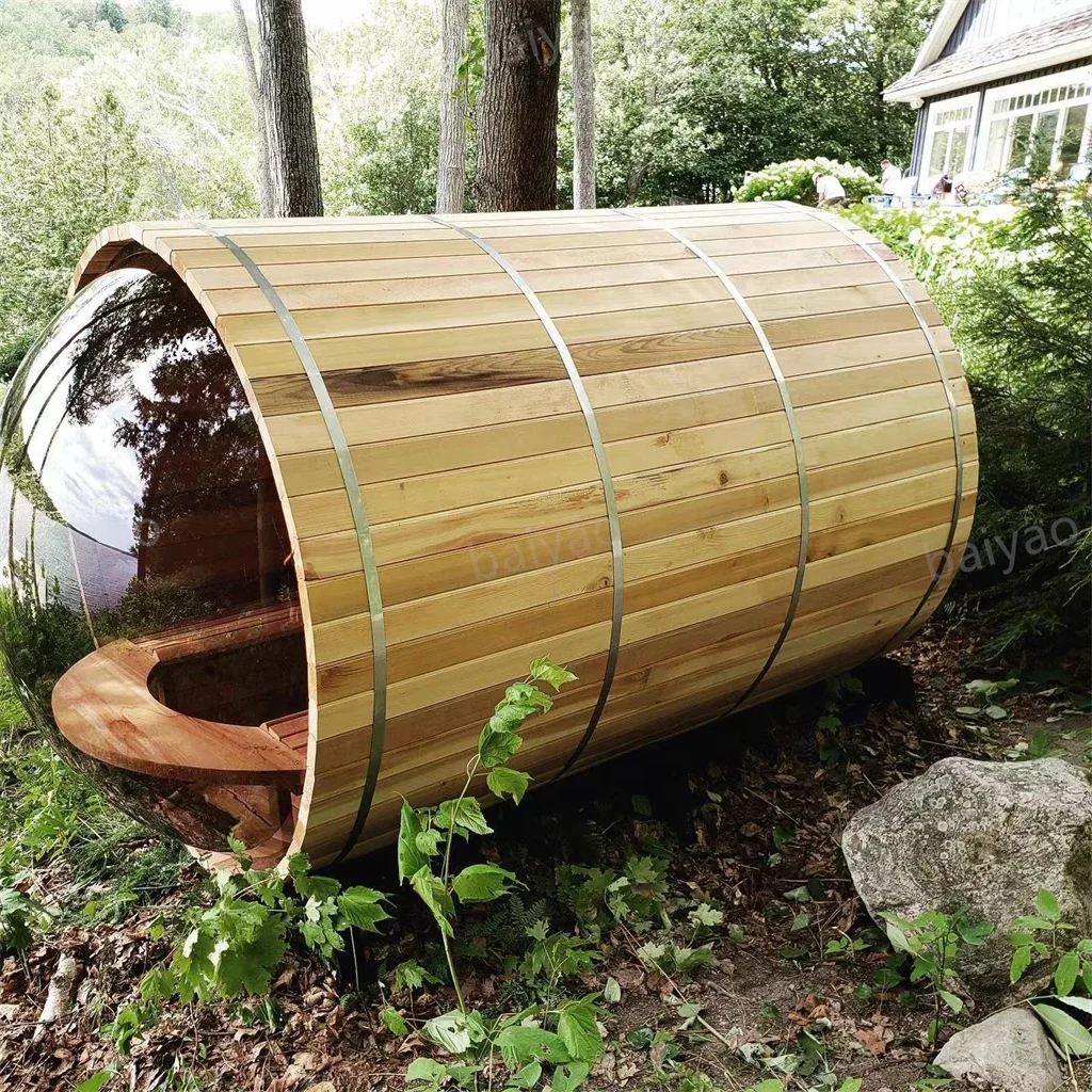 Baiyao جديد حجم مخصص غرف الساونا الحديثة خشب متين الأرز الأحمر التقليدية في الهواء الطلق هامام ساونا سخان روك برميل كابيك #2