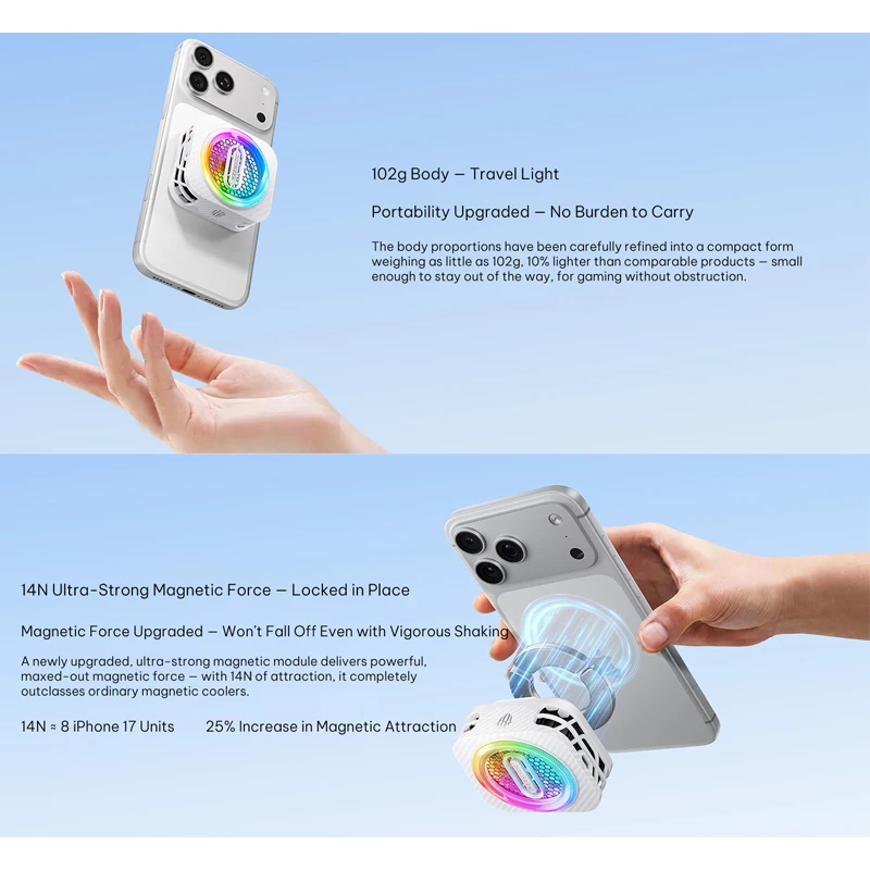 RedMagic Cooler 6 Pro+Powerful Magnet Dual AI Manual Temp Control Sustained -21°C Cooling for Phone Tablet Gaming Streaming 34dB