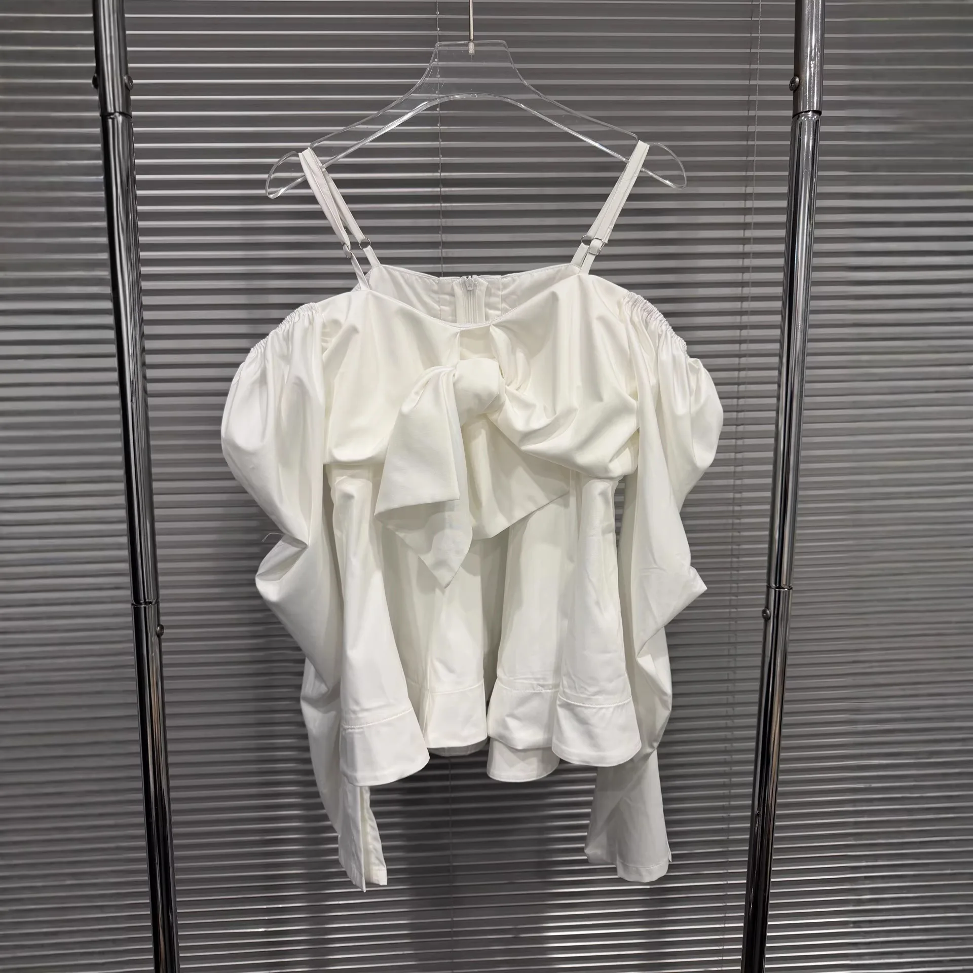 2026 Spring New Pure Desire Y2K Spice One Shoulder Bow Contrast Casual Sexy Cropped Cami Long Sleeve Top