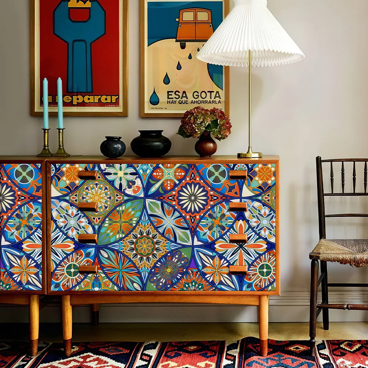 بوهو المائية دائرة المرور الفينيل خلفية أنيقة قشر وعصا أنماط البلاط البلاستيكية خلفية الرجعية خزانة أثاث ملصق #1