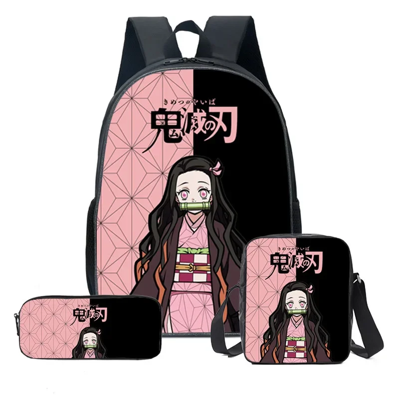 3Pcs Kamado Nezuko Demon Slayer Backpacks Set for Girls Anime School Bag Teenager Student Canvas Laptop Back Pack Women Rucksack