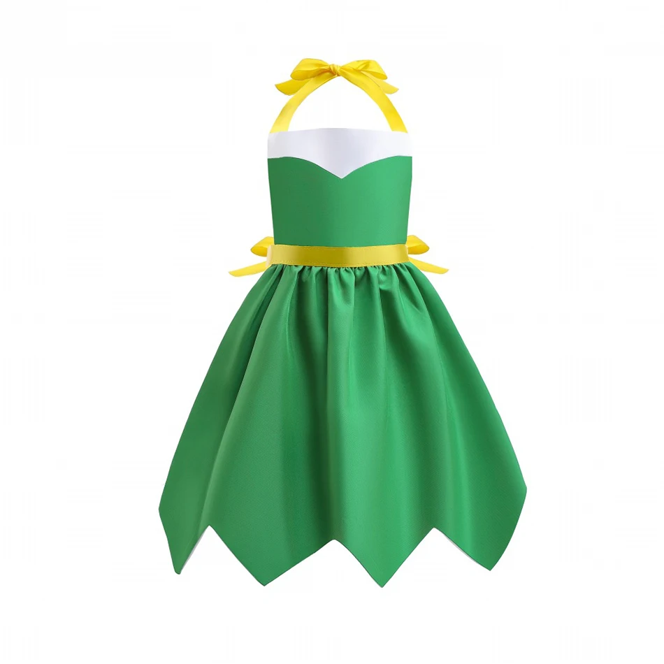 Girls Snow White Sleeveless Princess Apron Kids Elsa Belle Baby Toddler Hanging Neck Parent-Child Dress Workwear Cleaning Tool