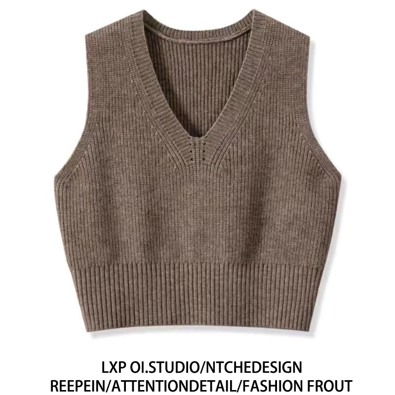 

Женский вязаный жилет из шерсти с V-образным вырезом, модный базовый слой для осени и зимы, брендовый, для повседневной носки, цветной