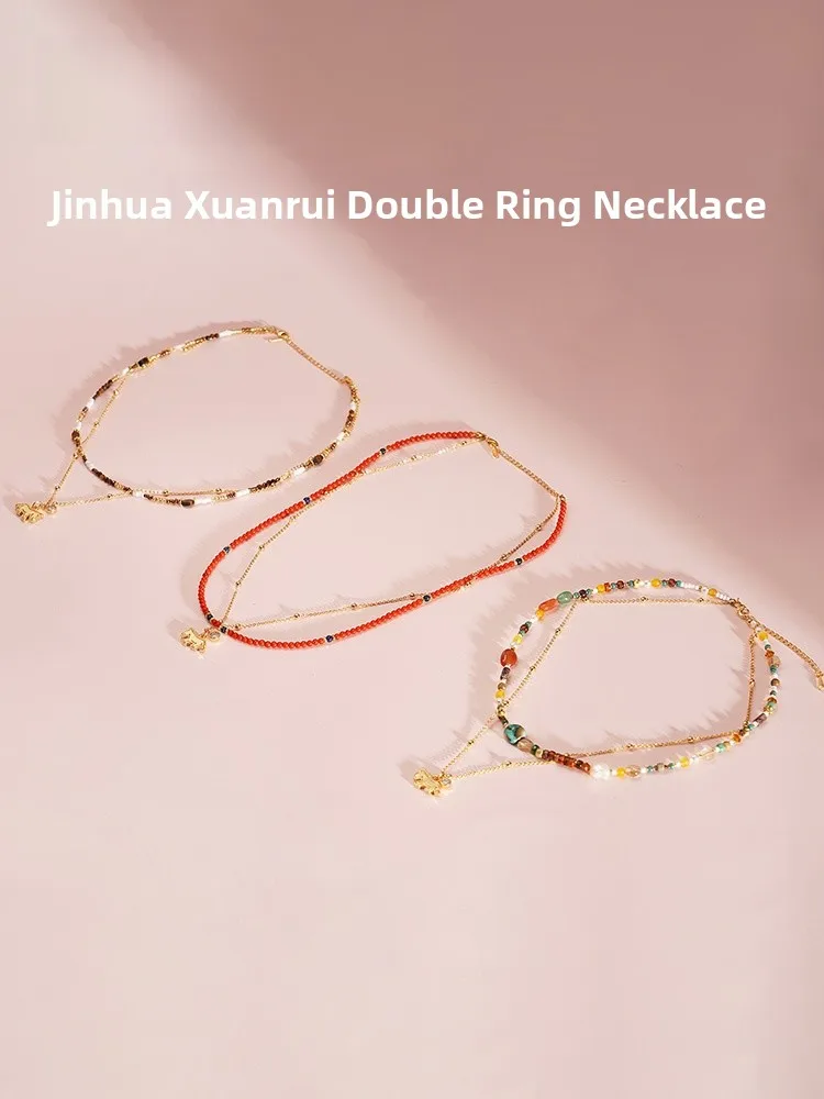 Elegant Double Circle Necklace Simple Clavicle Chain Versatile Layered Chain Creative Gift for Women Museum of China Gift