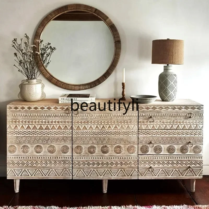 

French retro solid wood dining side cabinet/medieval art entry bucket cabinet/simple modern entrance cabinet1225