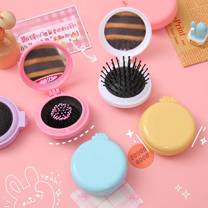 1Pcs Kleine Größe Haar Kamm Mit Klapp Spiegel Reisen Tragbare Massage Klapp Kamm Frauen Mädchen Haar Pinsel Styling Werkzeuge