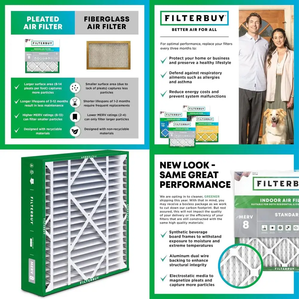 

21x24.5x5 MERV 8 Air Filter, 2-Pack, Electrostatic Pleated for HVAC AC Furnace, Actual Size: 20.63x24.13x4.38