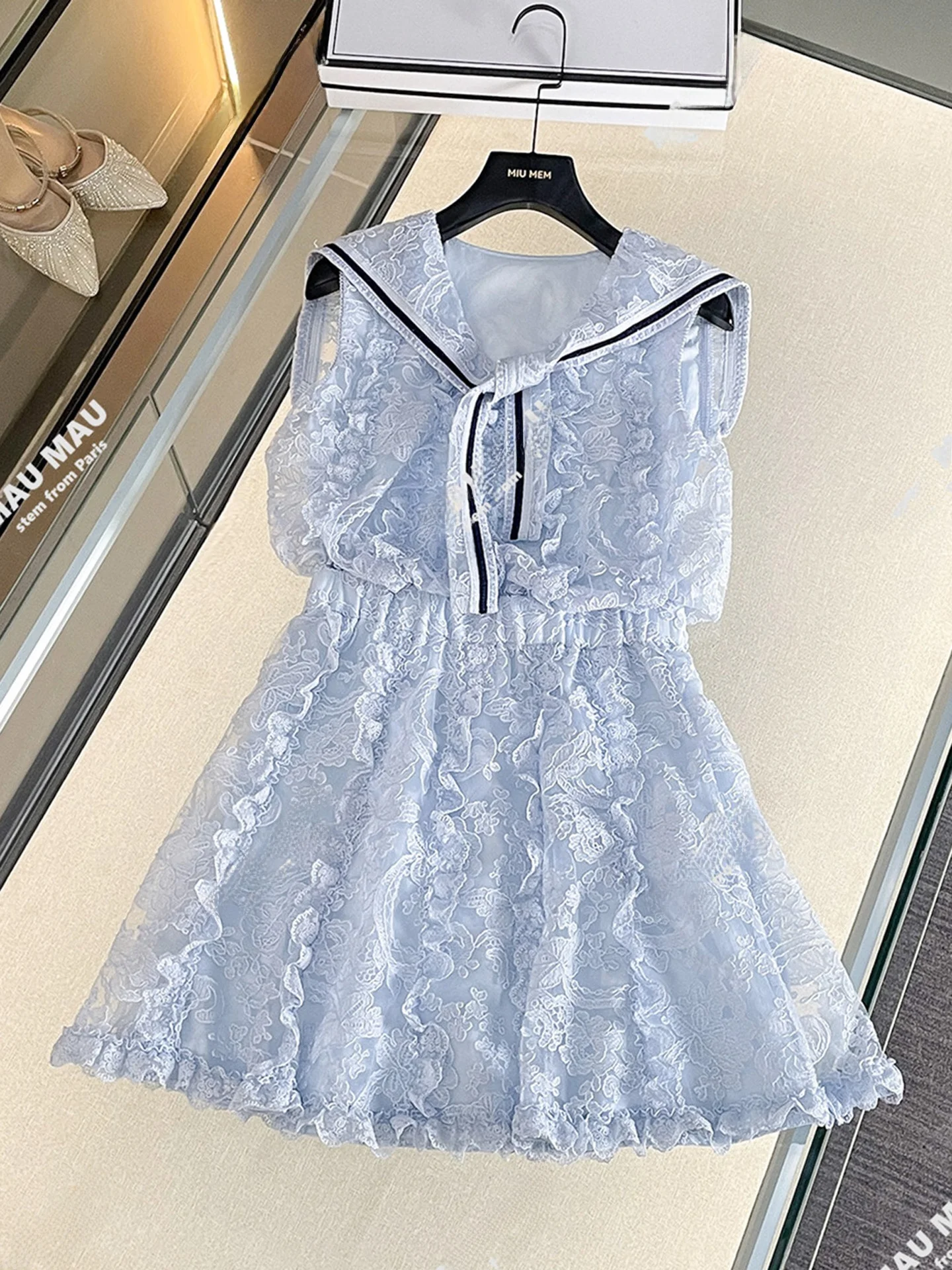 

Naval Collar Lace Vest Dr Women's High Waist Simple Sle Spring Summer Autumn Commute Dr High Quali Chinese Fabric