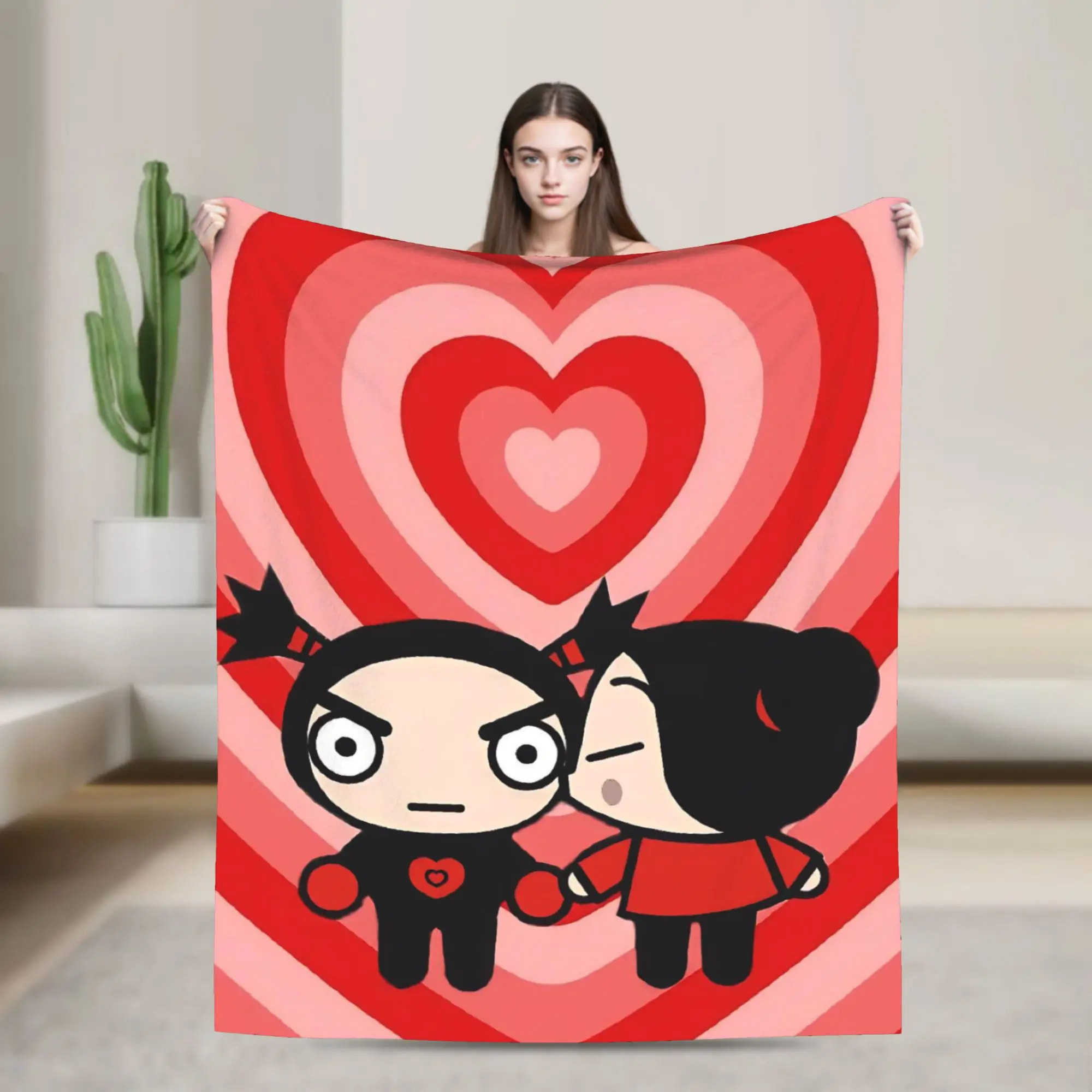 Cute P-Pucca Anime Blankets Velvet Summer  Breathable Super Warm Throw Blankets for Home Outdoor Rug Piece