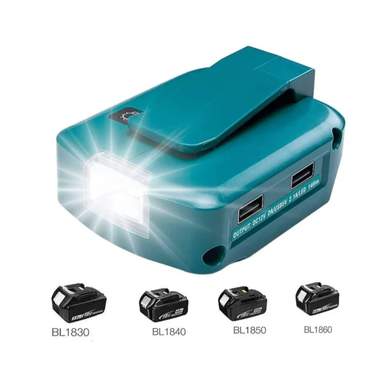 Adapter LED światło robocze dla Makita 14.4V/18V akumulator litowo-jonowy BL1830 BL1430 podwójny rodzaj USB-C Converter lampa LED latarka reflektor