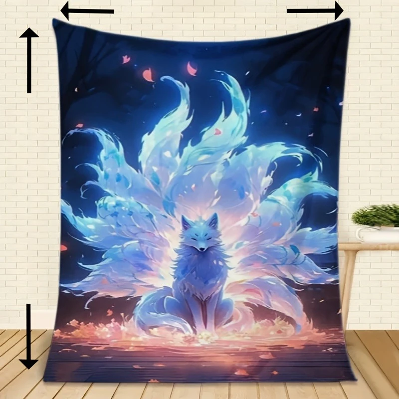 Mythical Kitsune Fox Blanket Soft Plush Neon Pink Cherry Blossom Throw Blanket for Bed Couch Sofa Air Conditioning Nap Quilt