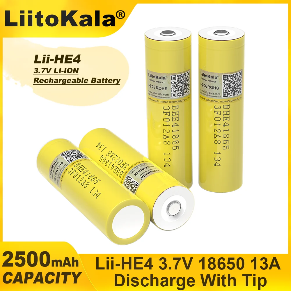 Liitokala 18650 3.7V HE4 2500mAh Li-lon Battery Power Rechargeable batteries Max 20A,35A discharge For E-cigare+DIY Pointedtte