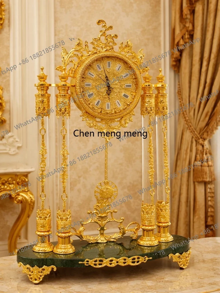 Gold small seat clock imported quartz movement pure copper clock new residence entry creativity, reception room desktop clock
