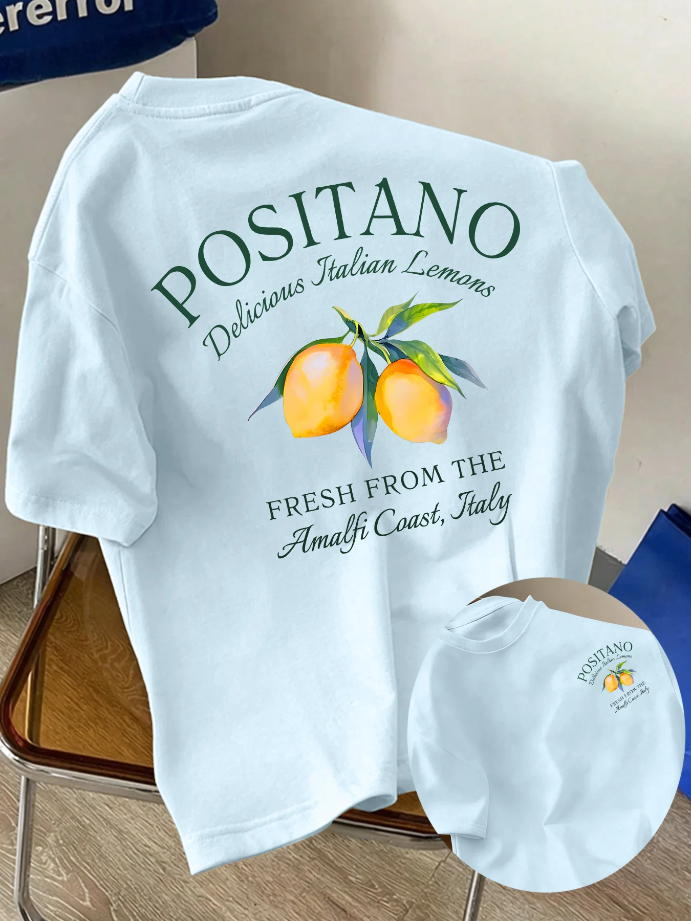 Herren-T-Shirt aus Baumwolle, atmungsaktiv, kurzärmelig, für den Sommer, Positano, italienische Amalfi-Küste, bedruckt, modisch, lässig, Rundhalsausschnitt, kurze Ärmel – Detail 3