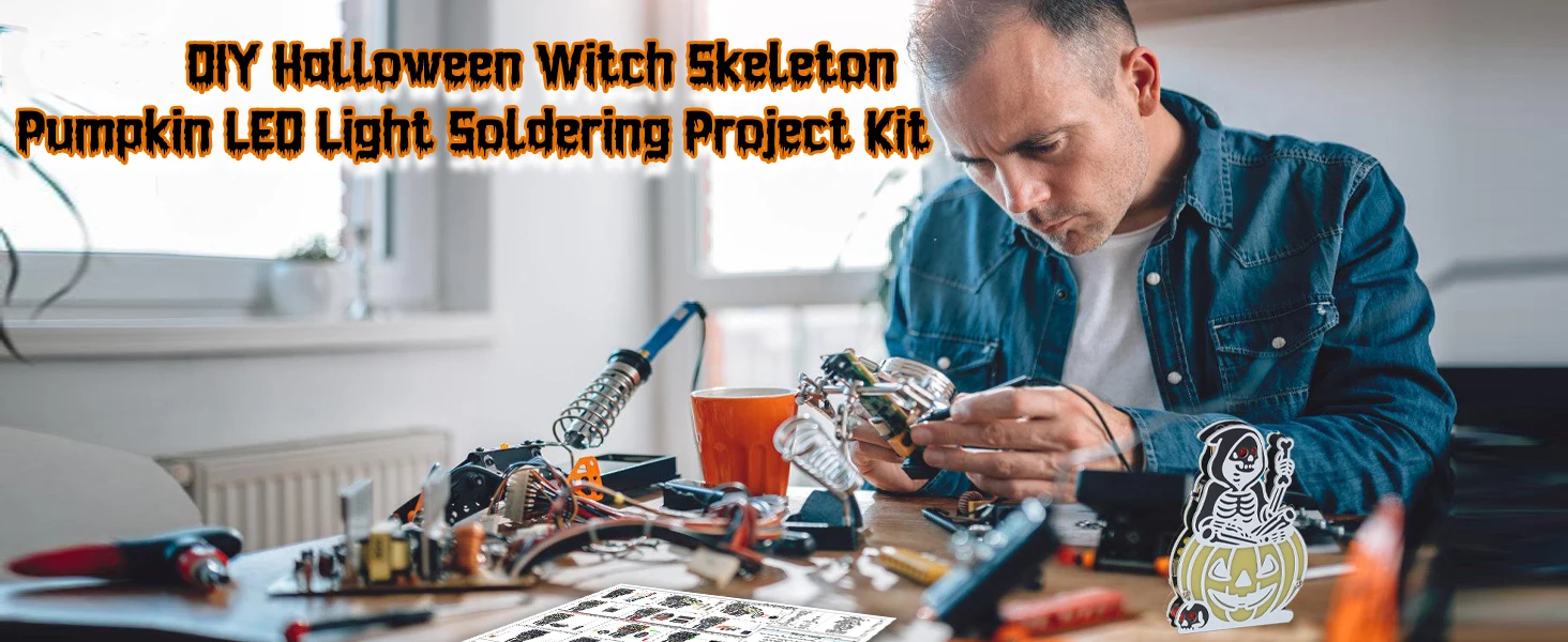 Halloween Hexen-Skelett-Kürbis-Lötprojekt mit 5 Lichtmodi & Gruselmusik STEM Elektronik-Set Gruselige Dekoration & Geschenke – Detail 2