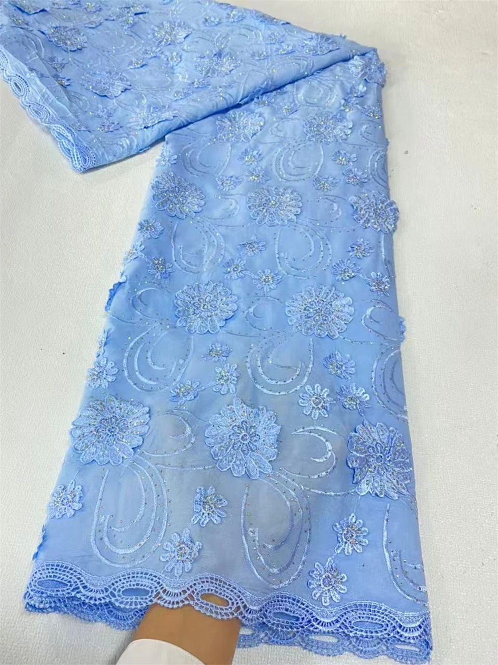 قماش دانتيل أفريقي 2025، مواد أقمشة قطنية للملابس، بالمتر، تطريز، حجر الراين، فساتين الحفلات، تول، 5 ياردات